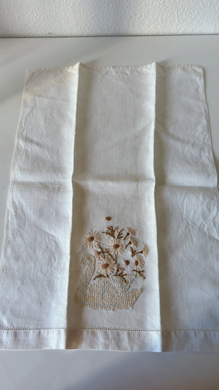 Swan Embordered Tea Towel