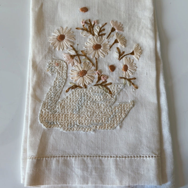 Swan Embordered Tea Towel